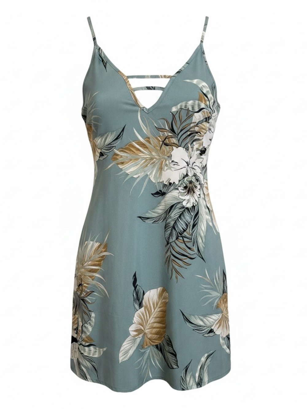 Sage Blue Floral V-Neck Slip Dress